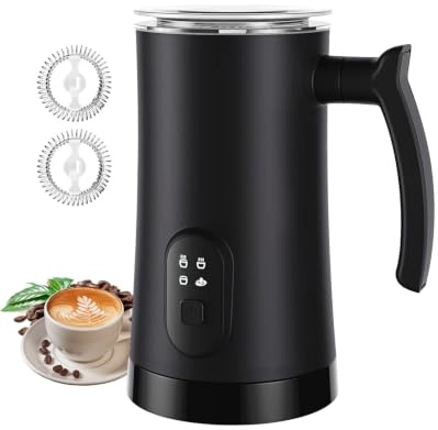 Liksiy Montalatte Elettrico, 4-in-1 Montalatte e Scaldalatte Automatico, 350ml/11,8oz, Crea Schiuma Calda e Fredda per Latte, Ideale per Latte Macchiato, Cappuccino e Cioccolata Calda (Nero)