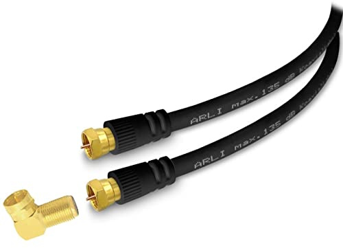 ARLI 2m HD Sat Winkel Anschlusskabel schwarz – max. 135 dB 5-fach geschirmt | vergoldete F-Stecker & Winkeladapter | DVB-S/S2 DVB-T/T2 DVB-C/C2 4K 8K HDTV TV Antennenkabel