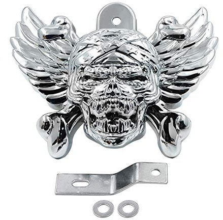 HASkulle AfterMokit Coque de klaxon de rechange en aluminium pour Harley Davidson Dyna Softail Sportster Touring Trike modèles avec cloche et VRSC V-Rod modèles 1986 et plus Chrome Pirate Skull avec