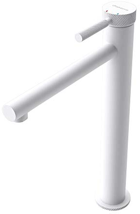 doporro Rubinetto Monocomando per Lavabo Alto a Cascata, Miscelatore Regolabile con Acqua Calda e Fredda in Ottone Bianco Opaco H 30,5 cm WAO-7601