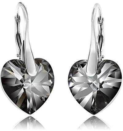 Chic Bijoux Tropfen Ohrringe für Frauen - Hergestellt aus 925er Sterling Silber und Original Kristallen - Mehrfarbige Auswahl, Allergiefrei, Geschenk für Mama, Schwarz