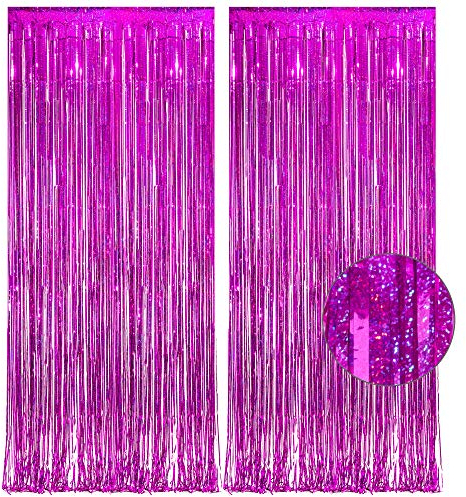 Lametta Vorhänge Fuchsia Pink Glitzer - Party Vorhang Magenta Luftschlangen Fotowand Hintergrund Dekoration für Geburtstagsdeko Mädchen Wutz Ballerina Verlobung Muttertag Partydeko