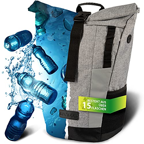invilus ® - Rolltop Rucksack Damen & Herren - Der perfekte Rucksack für den täglichen Bedarf - Für Uni, Sport, Arbeit oder Freizeit - Hergestellt aus 15 recycelten Plastikflaschen - Wasserabweisend