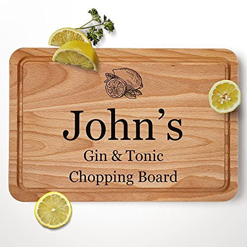 Personalised Gin and Tonic Chopping Board, Funny Gifts Fathers Day, Gift for Dad Mum Grandad Friend Him Her, G&T Drink Lemon Cutting Kitchen Home Birthday