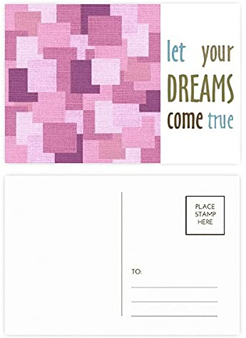Quadratisches Postkarten-Set aus Stoff, Flachs, quadratisch, Mosaik-Design, mit Aufschrift Dream Come True, 20 Stück