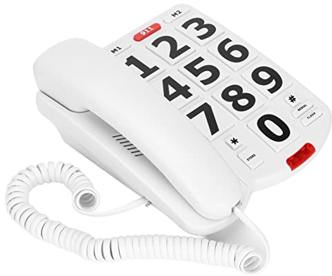 Telefono con Filo, Telefoni Fissi Senior con Tasti Grandi per Problemi di Udito e Vista, Suoneria Forte, Telefono Fisso da Tavolo per Casa, Ufficio