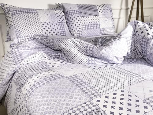 LERUUM Bettwäsche-Set für Einzelbett, Baumwolle, Patchwork, geometrisches Karomuster, Blau