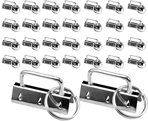 SPEEDWOX 30Pcs 1.5 Inch Key Fob Hardware Set silver Keychain Wristlet with Split Ring for Ribbon Webbing