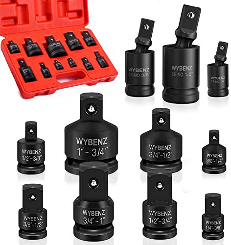 Impact Socket Adapter and Reducer Set Breaker Bar Wrench Conversion Kit 1/4 -3/8 -1/2 -3/4Adapter Set and Universal Joint Swivel Socket Set 1/4,3/8,1/2Swivel Socket with Storage Case 11Pcs
