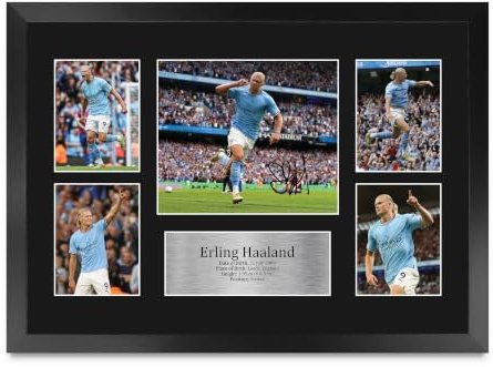 HWC Trading FR A3 Erling Haaland Manchester City Geschenke Gedrucktes Signiertes Autogramm-Bild für Fußballfans und Unterstützer – A3 Gerahmt