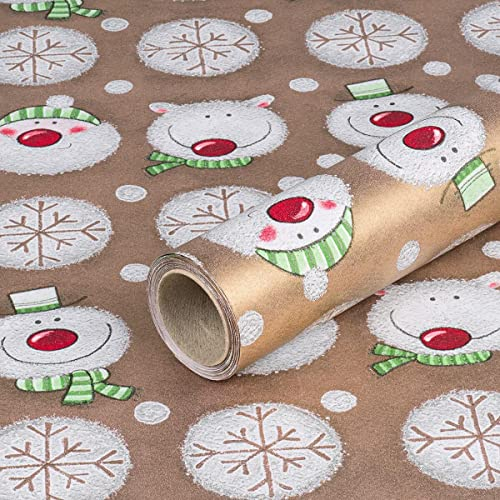 Geschenkpapier Schneemann und Eisbär, Gold, Weihnachtspapier. 0,70 x 10 m