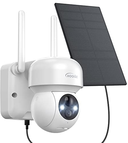 HOOISE 2K Cámara Vigilancia WiFi Exterior Solar, Cámara Vigilancia Batería, 360° Cámara Seguridad sin Cables con Visión Nocturna Color, Detección de Movimiento PIR, Audio Bidireccional, IP65