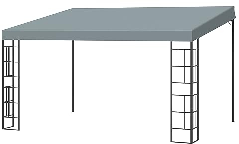 Outsunny Pergola Gartenpavillon 4 x 3 m Überdachung Pavillon Zelt Metall Polyester Grau