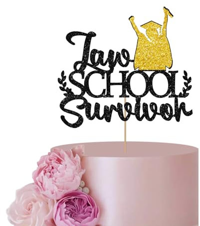 Gold & Black Law School Survivor Cake Topper für Abschlussfeier Party Dekor, Gold Glitter Student Sign Cake Topper, Congrats Lawyer Party Dekoration Supplies