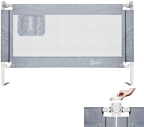 UISEBRT Barrera de Cama portátil 180 cm Barandilla de Seguridad para niños, Levantar verticalmente, Guardia de Seguridad para Niños con Malla aireada, Gris