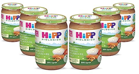 HiPP - Pappa Pronta Completa Bio, Risottino Cremoso con Verdure e Ceci, per Bambini, 100% Vegetale, Senza Sale Aggiunto, 6 Vasetti da 220 gr