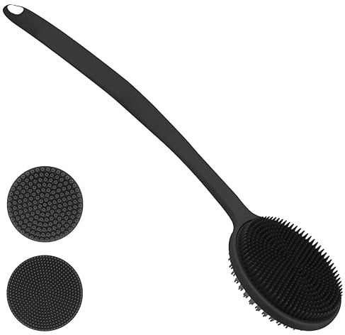 Silicone Body Scrubber for Shower with Long Handle, Double Sided Shower Brush for Shower Exfoliating and Massage Can Produce Rich Foam, Long Handle Back Scrubber for Men