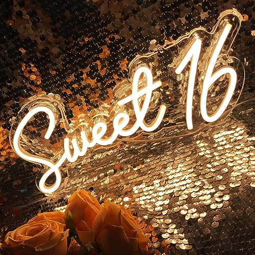 Sweet 16 warme weiße LED-Neonlampe, Geburtstagsfeier Dekoration, Geschenke für Erwachsene, auch als kleine Nachtleuchte, 5V USB-Stromversorgung, Größe 15,7 * 6,7 Zoll