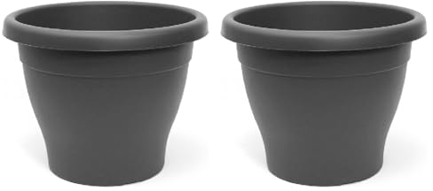 AC - Pack de 2 Macetas Mediterráneas - Plástico Resistente - Ideal para el Hogar, Plantas, Jardín, Decoración. - Cuidado de Plantas - Forma Redonda - 35 cm - Color Gris