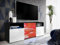 Komodee, TV-Schrank Urbino, Schwarz/Weiß, Breite 140 cm x Höhe 53 cm x Tiefe 35 cm, LED RGB, 3 Glasböden, 2 Fächern mit Türen, 2 offenen Fächern für Wohnzimmer, Schlafzimmer