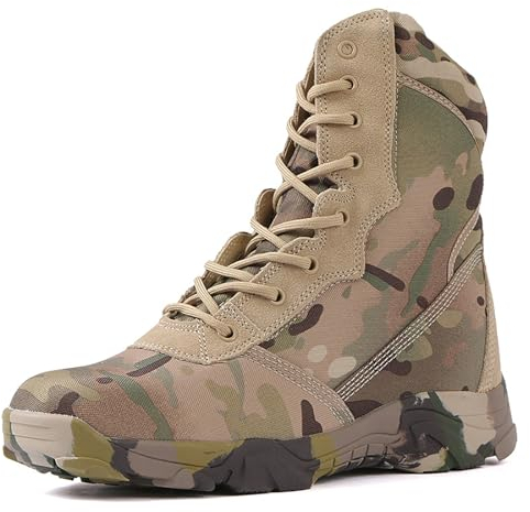 KINROCO Stivali Militari Uomo Stivali da Combattimento Tattiche Impermeabili Scarpe da Deserto Antiscivolo(Size:45 EU,Color:Pitone Verde)