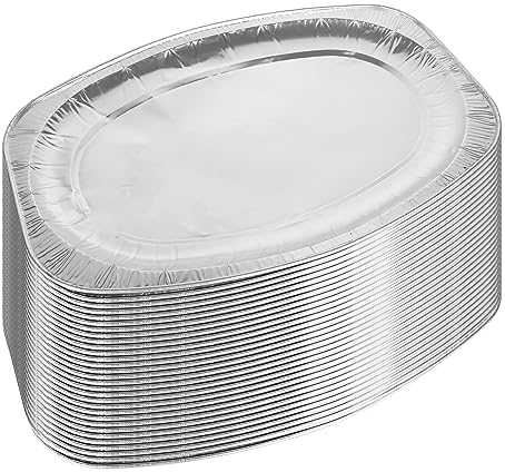 VIDETOL 25 Platos de Servir de Aluminio, Cuencos de Aluminio Ovalados de 43 x 28,8 x 2,1 cm, Platos de Fiesta Plateados para Buffet, Catering, Parrillas