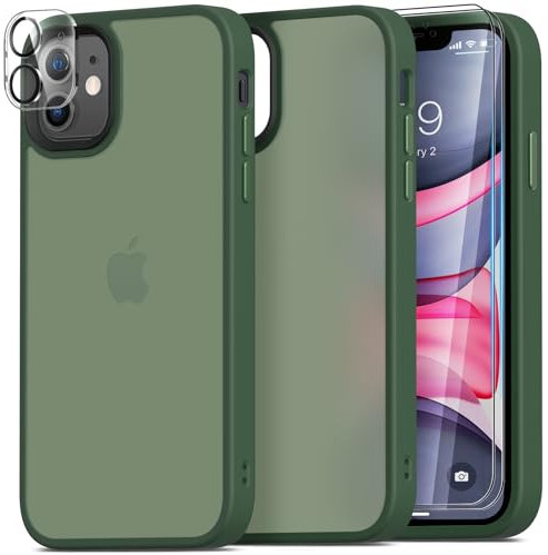 Mootobo for iPhone 11 Case Built-in 2 HD Screen Protectors and HD Lens Protector, Anti-Fingerprint Matte Back 10FT Military Grade Drop Shockproof Phone Case for iPhone 11 6.1 inch - Deep Green
