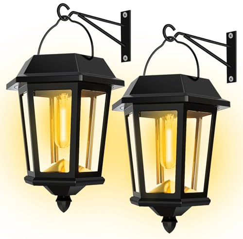 Woolmug 2 Stück Solarlampen für Außen Hängend, Retro Solarlaterne für Außen Wasserdicht, Glas Edelstahl Solarleuchten Garten, Solar Wandleuchte Aussen Gartenleuchten Deko für Garten Wand Terrasse