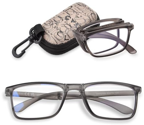 YUKANG Faltbare Lesebrille Damen und Herren, Tragbare Brille Superleichte Anti-Müdigkeit, Blaulichtfilter Lesehilfe für Senioren Sehhilfe mit Blendfreie UV Brille (Grau 2.5)