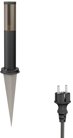 ledscom.de Pollerleuchte PORU schwarz mit Erdspieß und 2m Kabel für außen, Rauchoptik, E27 Fassung