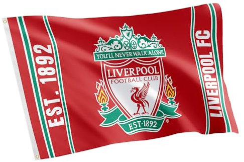 Liverpool FC Flagge, Fußballclub, Premier League, 100 % Polyester, für drinnen und draußen, 91 x 152 cm (Flagge E)