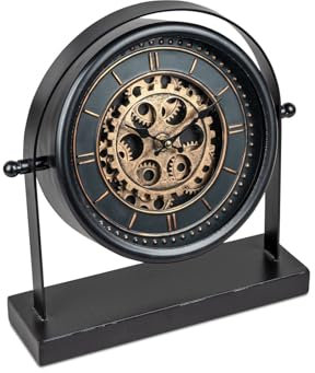 formano Moderne Standuhr mit Beweglichen Zahnrädern 34cm Metall Clock Antikfinish