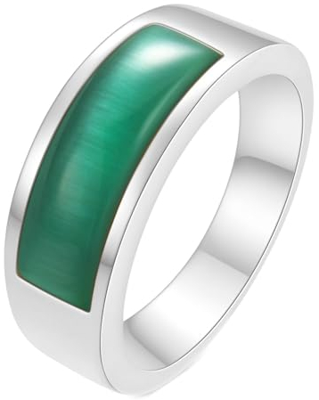 Gualiy Herrenringe Edelstahl, Silber Eheringe Partnerringe mit Rechteck Grün Stein Ring Größe 54 (17.2)