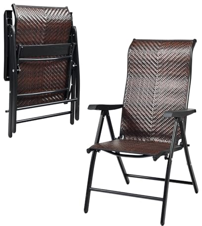 LIFEZEAL Chaise de Jardin Pliable en Rotin PE, Fauteuil Bain de Soleil avec Dossier Inclinable à 5 Positions & Accoudoirs, Cadre en Fer, Charge de 120 kg, pour Piscine, Terrasse (1)