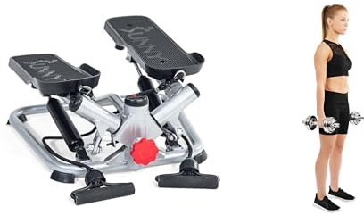 Sunny Health & Fitness Advanced Twist Stepper Machine with Resistance Bands - SF-S0979 + Adjustable 15 KG Dumbbell Set w/Carry Case, Space Saver, Secure Quick-Lock, Anti-Slip Steel Handle