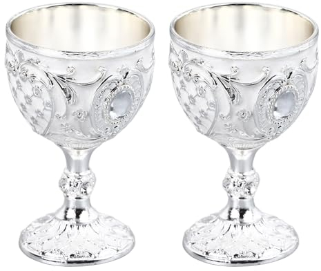 2 Pièces Tasses à Vin en Métal Vintage, Gobelet à Calice Vintage, Gobelet à Vin en Métal Rétro, Verres à Vin en Métal Gaufré pour les Bars de Cafés de Restaurant à Domicile(Argent Blanc)