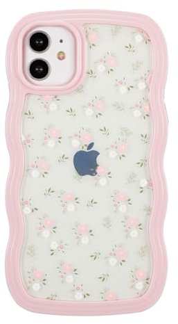 ZCDAYE Floral Case Compatible with iPhone 12, Aesthetic Flower Pattern & Cute Curly Wavy Shape Phone Case for Women Girls,Soft TPU Shockproof Cover for iPhone 12 (6.1 inch), Pink