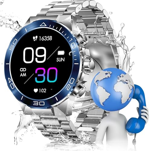 Fenamor Herren Uhren smartwatch: Stahl Gear Smartwatch metallarmband mit 100+ Sportmodi, smart Watch Herren militär Uhr 1.43 AMOLED mit telefonfunktion Android 2024 2023 (Silber)