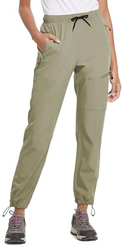 baleaf Womens Walking Trousers Lightweight Quick Dry Water-Resistant Hiking Cargo Pants with Zip Pockets UPF 50+ UV Protection Light Green L