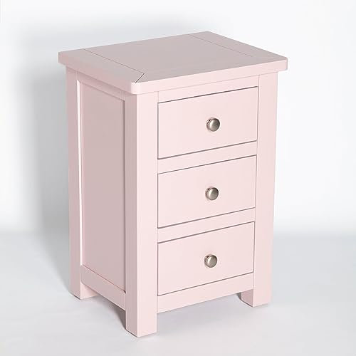 Table de Chevet Rose | Bois Massif à 3 tiroirs | Table de Nuit 3drw en Bois Peinte Rose Blush fabriquée à la Main | Meubles d'armoire de Table de Chambre à Coucher Rose pâle | | Duché