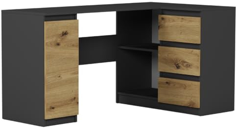 Framire Schreibtisch N-12 Anthrazit/Artisan Eiche 150x76x87 cm – großer Computertisch mit 3 Schubladen, Schreibtisch für Schlafzimmer, Wohnzimmer & Studio, Modern N-12