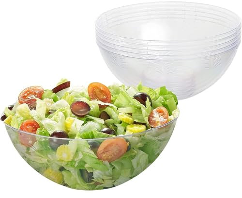 MATANA 10 Clear Hard Plastic Serving Bowls, 1500ml - Sturdy & Reusable - Ideal for Salad, Snacks & Crisps - Parties, Picnic, Birthdays, BBQ & More