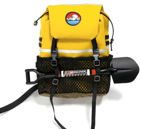 Poggapp Simulation Rucksack Schaufel Aufbewahrungstasche Gepäcktasche Handtasche Dekoration für 1/8 1/10 RC Crawler Auto, Gelbe Tasche + Schaufel