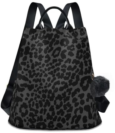 Mnsruu Anti-Diebstahl-Rucksack für Damen, stilvoller Rucksack für Arbeit, Reisen, Schule, dunkelgrauer Leoparden-Geparden-Druck, leicht und praktisch, Schulterriemen-Tasche, #01, One size