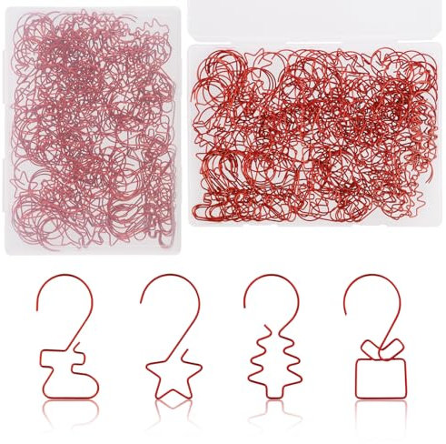 160pz Ganci per Ornamenti Natalizi, Ganci Palline di Natale Stelle Scatole Regalo Albero di Natale Calza Forma Ganci per Albero di Natale pour Suspendre une Décoration de Noël(Rosso)