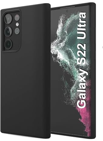 Liquid Silicone Case Compatible with Samsung Galaxy S22 Ultra Case (6.8), Premium Silicone, Full Protection - Shockproof Phone Cover, Anti-Scratch Soft Microfiber Lining (Black)
