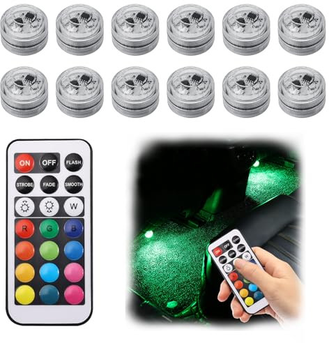 Editbar 12 Stück Mini LED Lichter Wasserdicht - Unterwasser Lichter für Aquarium, Fischbecken, Badewanne Pool & Party, LED Kerzen Teelichter mit IP65, Mehrere Farben Verfügbar und Timer-Funktion