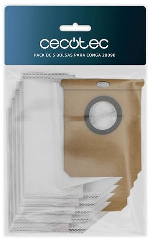 Cecotec Pack de 5 sacs pour Conga 20090. Inclut 5 sacs compatibles avec la base d'auto-vidage du robot aspirateur et laveur Conga 20090, accessoires.