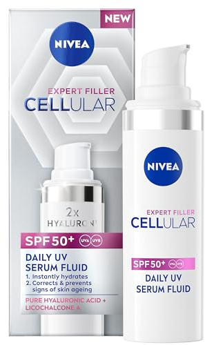 NIVEA Cellular Expert Filler Daily UV Serum Fluid SPF 50+ (30ml), Hydrating Anti-Ageing Cream with Sun Protection and Hyaluronic Acid, Face Sun Cream to Smooth Fine Lines and Wrinkles
