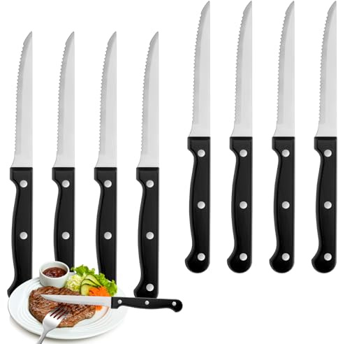 Steak Knives Set of 8, Sharp Triple Rivet Steak Knife Sets, High-Carbon Stainless Steel Serrated Blades, Ergonomic Handles Serrated Steak Knives, Dinner Knife for Kitchen Restaurant, Dishwasher Safe